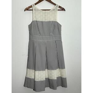 Women's London Times Pinstripe & Lace Seersucker Dress Size 4 Preppy